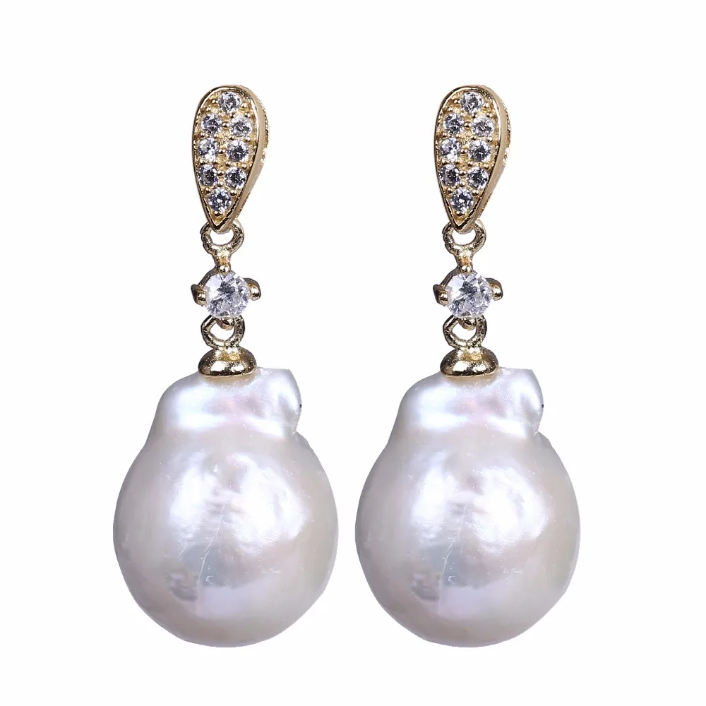 big 13mm baroque white reborn freshwater pearl stud earrings 925 sterling silver