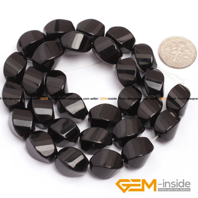 Agat : Twist AA Grade Black Agat Beads Strand 15\