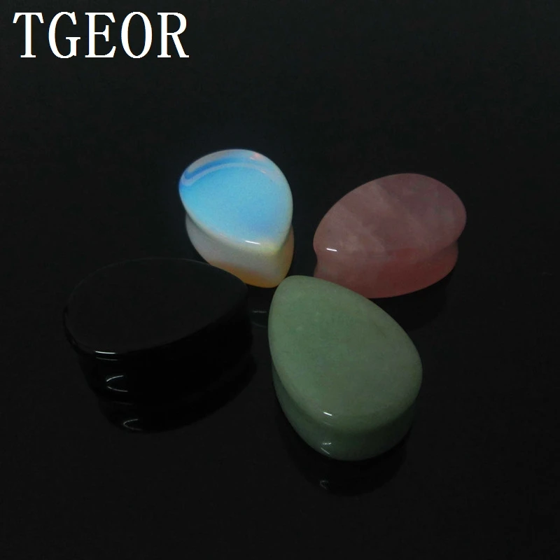 

free shipping wholesale 60pcs saddle ear expander original natural Opal Green Aventurine pink Quartz drop ear plug