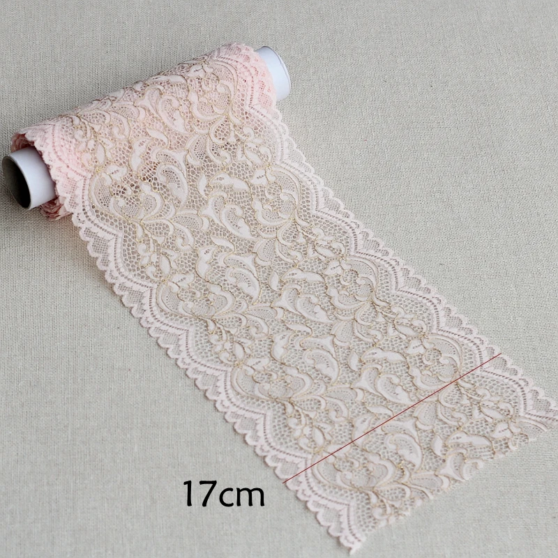 MLAEY 2Yards Pink+golde Exquisite Elastic stretch Lace Trim High Quality Lace Fabric DIY Craft&Sewing Dress Clothing Accessories