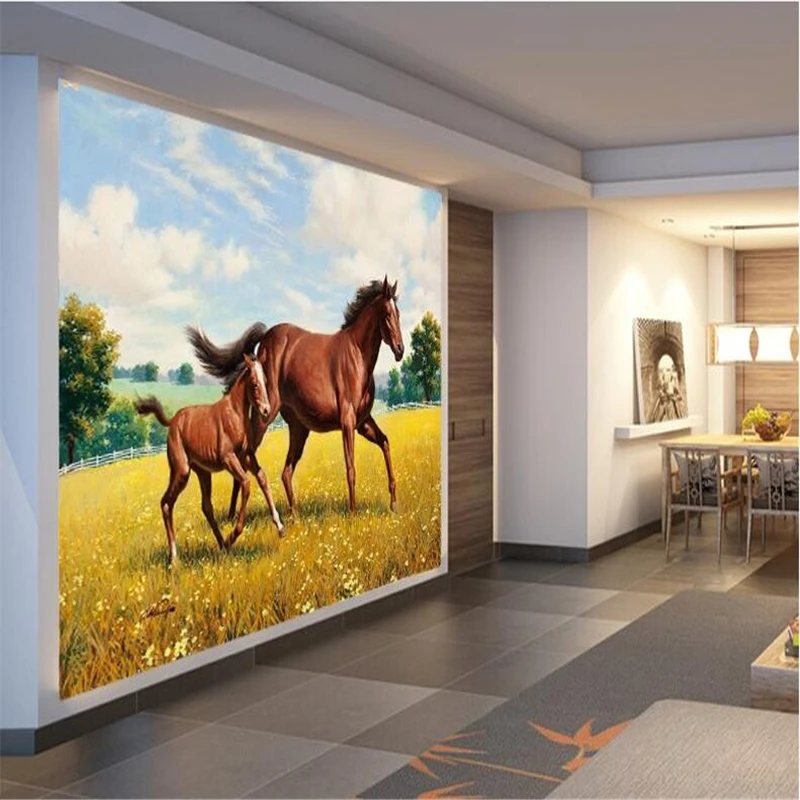 custom flash cloth wallpaper photo wallpaper stereoscopic animal horse painted horse gallop wallpapers for living room Stickers