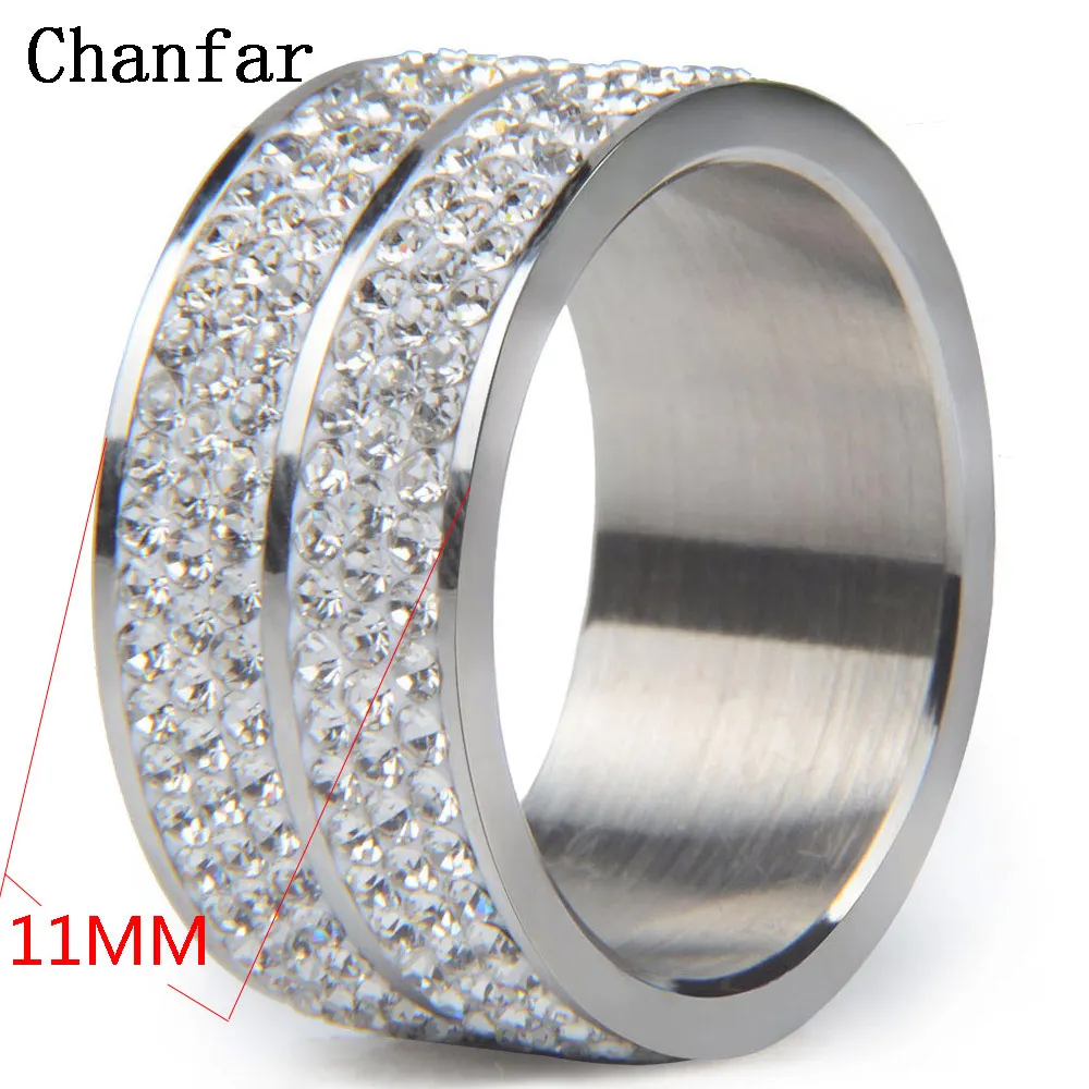 Chanfar Lines Double Crystal Stainless Steel Rings For Women Men Wedding Ring Fashion Jewelry