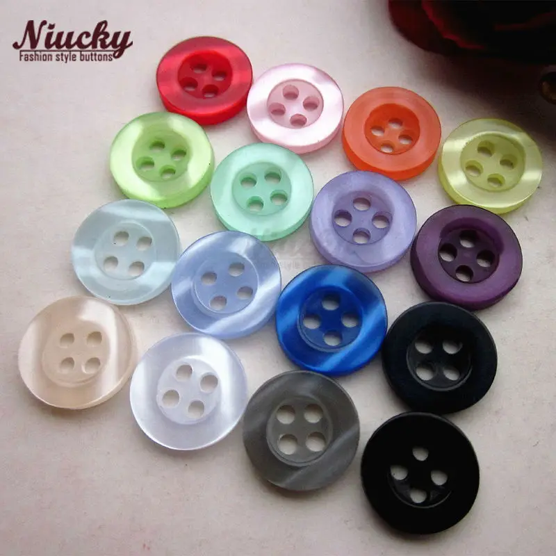 Niucky 11mm 4 holes flat edge 16 colors colorful ripple shirt button for sewing diy craft accessories supplies R0201-044