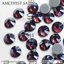 Amethyst Satin glass flat back rhinestones hotfix crystal stones strass glitters accessoires for 3d art garment applique dresses