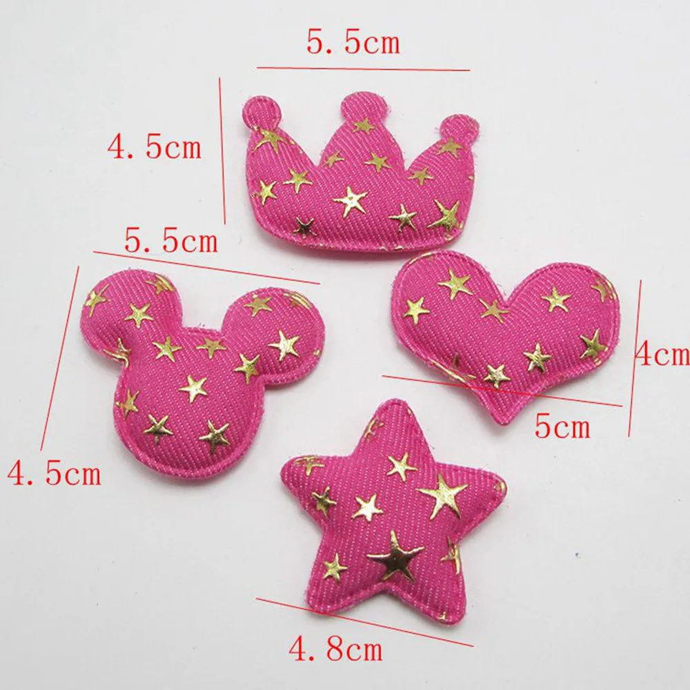 100 pcs/lot Rosa Denim Crown Herz S gepolsterte applique Handwerk mit Gold sterne für headwear tasche schuh bekleidungs DIY zubehör