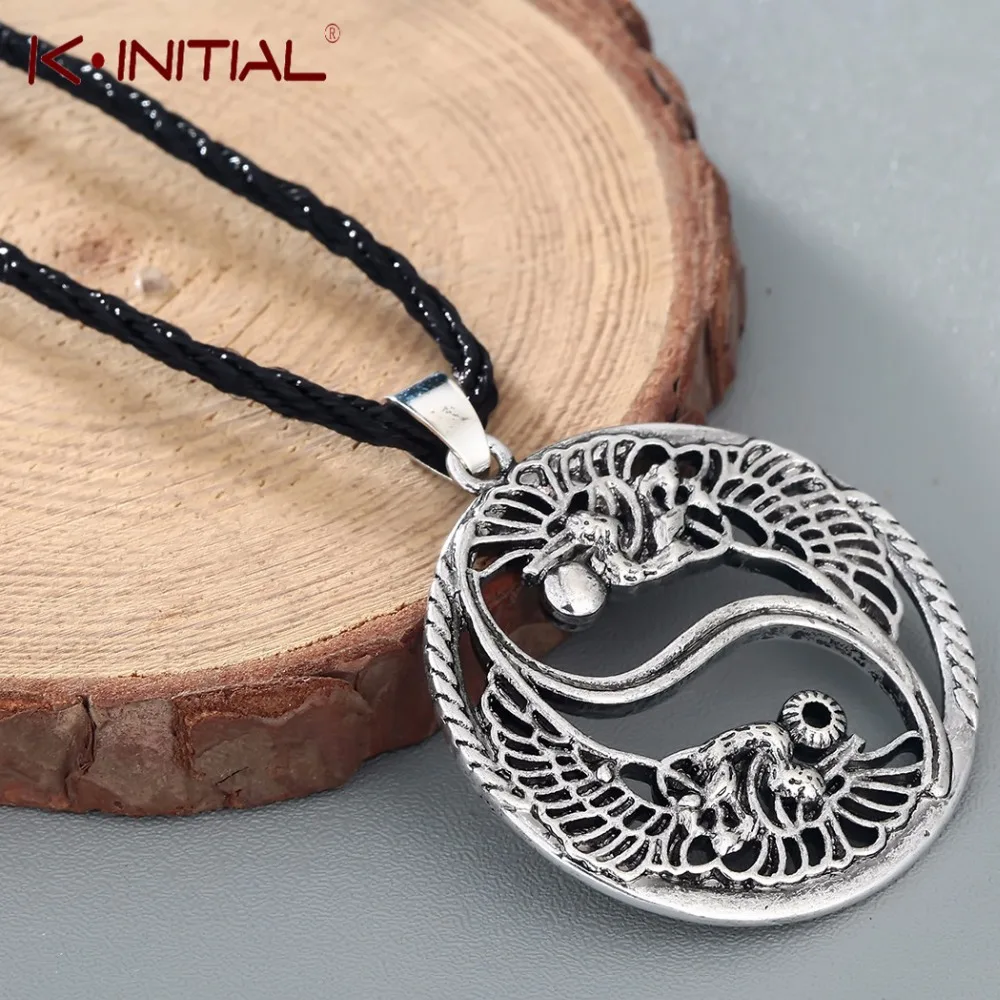 Kinitial Chinese Taoism Sign Ancient Eight Diagrams Pendant Necklace Charms Yin Yang Jewelry Double Phoenix Necklaces Bijoux