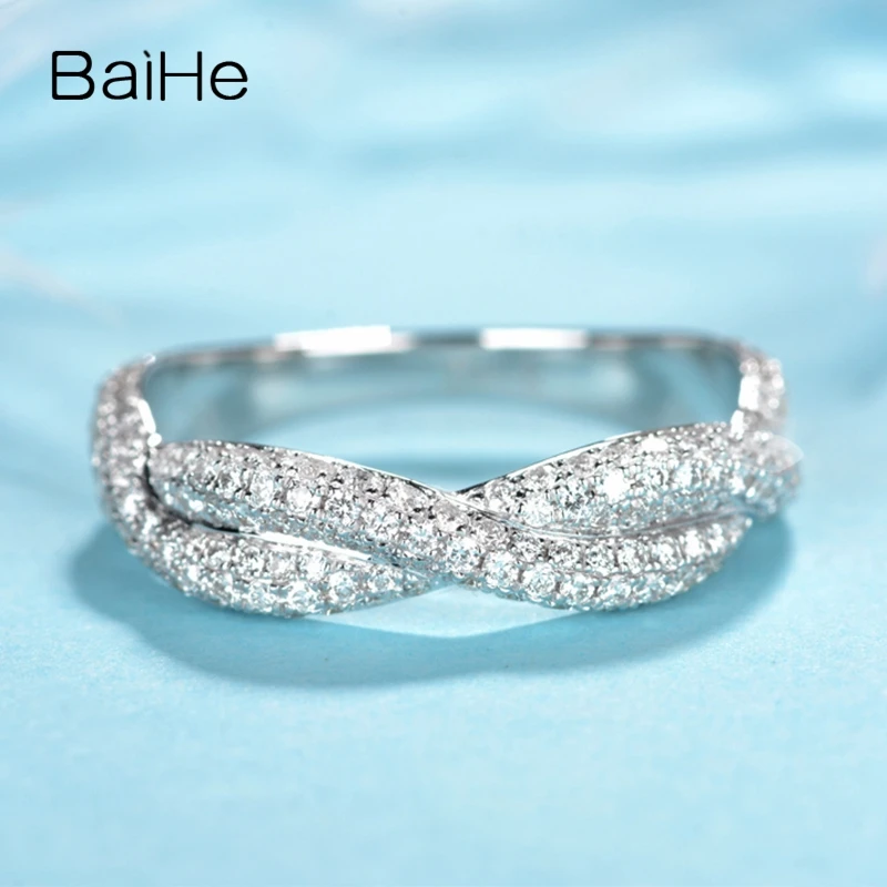 BAIHE Solid 14K White Gold 1ct Certified H/SI Round Natural Diamonds Wedding Women Trendy Elegant unique beautiful Diamond Ring