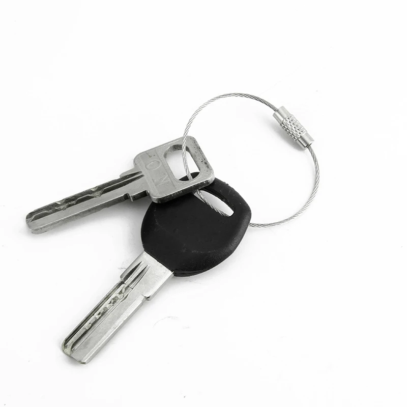 wholesale 50PCS/lot Screw Locking Stainless Steel Wire Keychain Cable Rope Key Holder Keyring Key Chain Rings Cable Outdoor Hiki