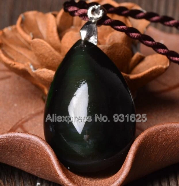 Beautiful Natural Rainbow Eye Obsidian Carved Water Dropping Design Lucky Amulet Pendant + Rope Necklace fashion Jewelry