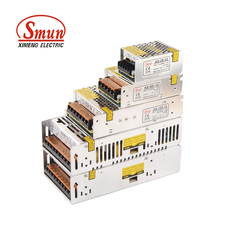 

SMUN Small Size Series 12V 1A/2A/3A/4A/5A/6A/8A/10A/20A/30A Switching LED Power Supply Light Transformer For LED Strip