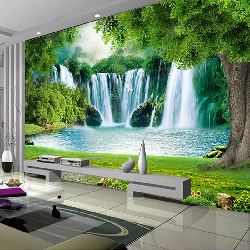 3D Tapete Moderne Wasserfall Landschaft Gras Landschaft Wandbild Wohnzimmer TV Sofa Hintergrund Wand Tuch Hause Dekoration Fresko