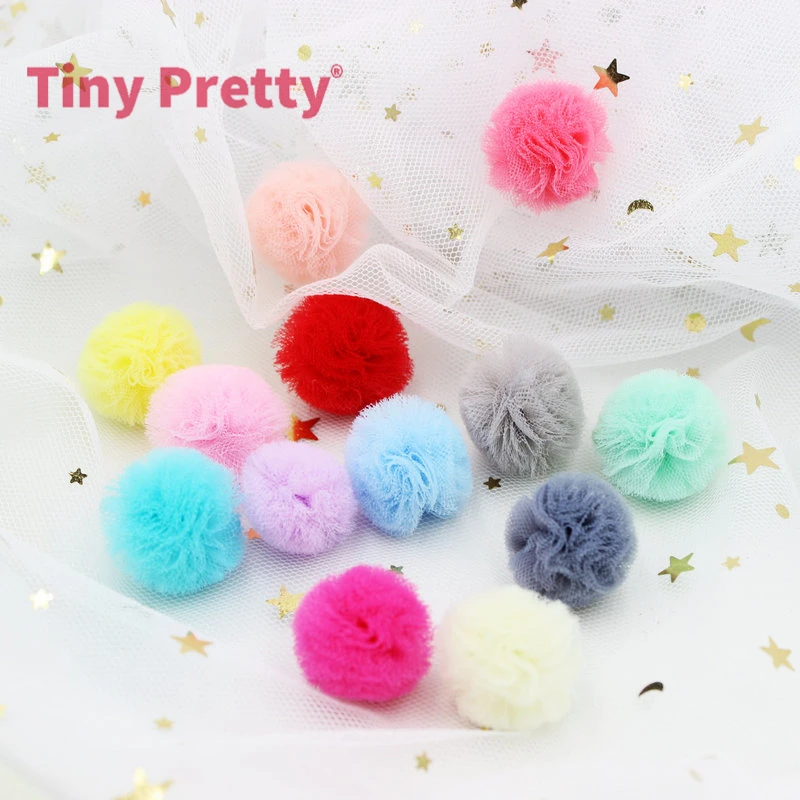 20PCS Pastel Color Puff Mesh Flower Balls Lace Pompoms for DIY Hair Clips, Party Decoration, Embellishment