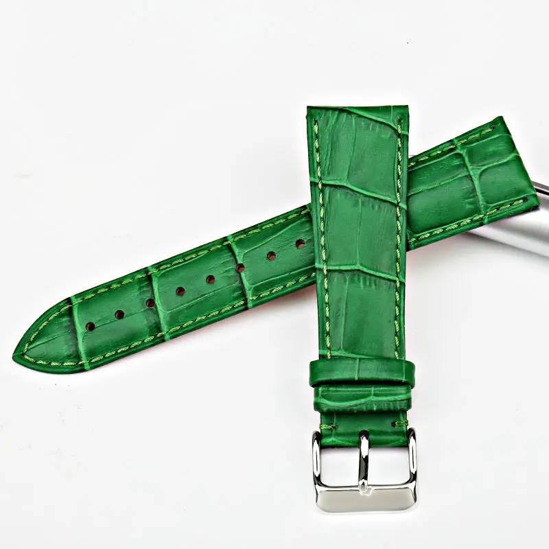 Genuine Leather Watchbands 12/14/16/17/18/19/20/22mm Green Watch Strap Steel Pin Buckle High Quality Women Wrist Belt Bracelet