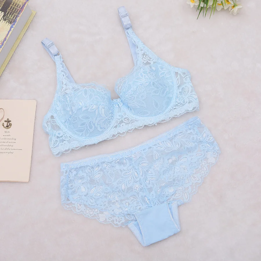 Sexy Super Thin ABC Cup Women Bra Set Sexy Floral Lace Embroidery Brassiere Transparent Underwear Breathable Bra Set