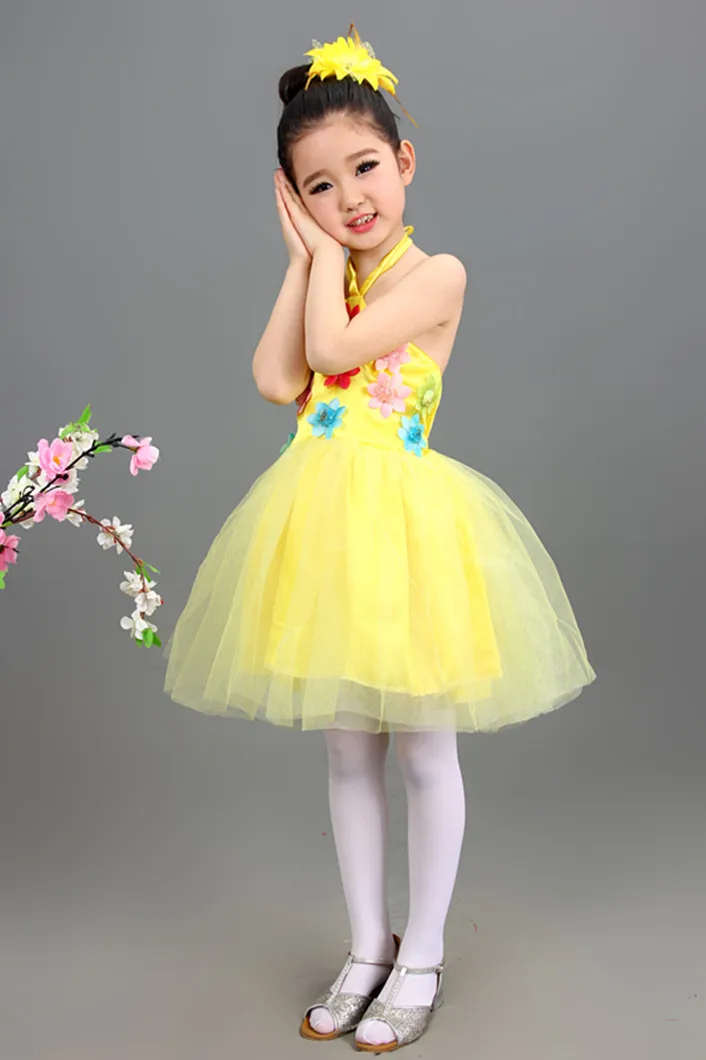 New style children's dance costumes girls princess dress suspenders fluffy skirt children chorus performance clothing