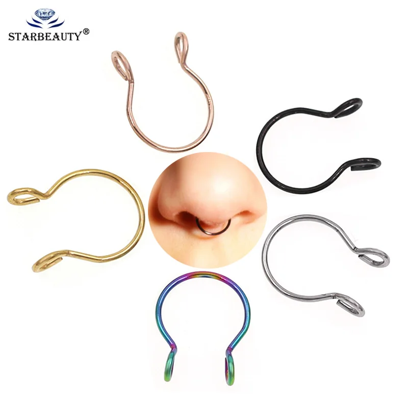 1Pc 5 Color Choice Non-Piercing Fake Septum Clicker Nose Ring Non Piercing Hanger Clip On Jewelry