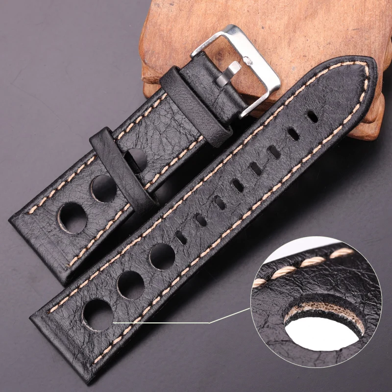 Watchbands 22mm 24mm Soft Thin Black Brown Genuine Leather Watch Band Strap Stainless Steel Pin Buckle Watch Accessories