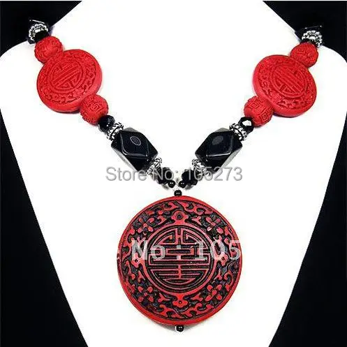 Vintage Cinnabar & Black Onyx Handmade Ladies Jewellery Beaded Necklace Fashion Jewelry Wholesale  Necklace + earrings