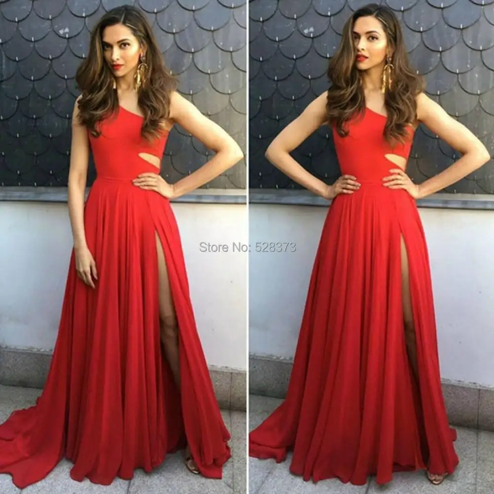 

YNQNFS PD35 Vestidos de Fiesta Chiffon One Shoulder Sexy Side Cut-out High Leg Slit Prom Party Dress Red