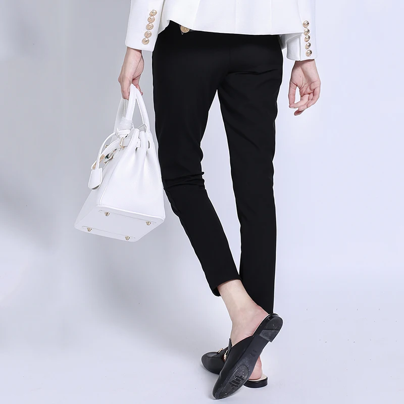 2023 Hot Selling Popular Style Elegant Women Solid Color Black & White Buttons Slim Penci Pants All-match Ankle-Length Capris