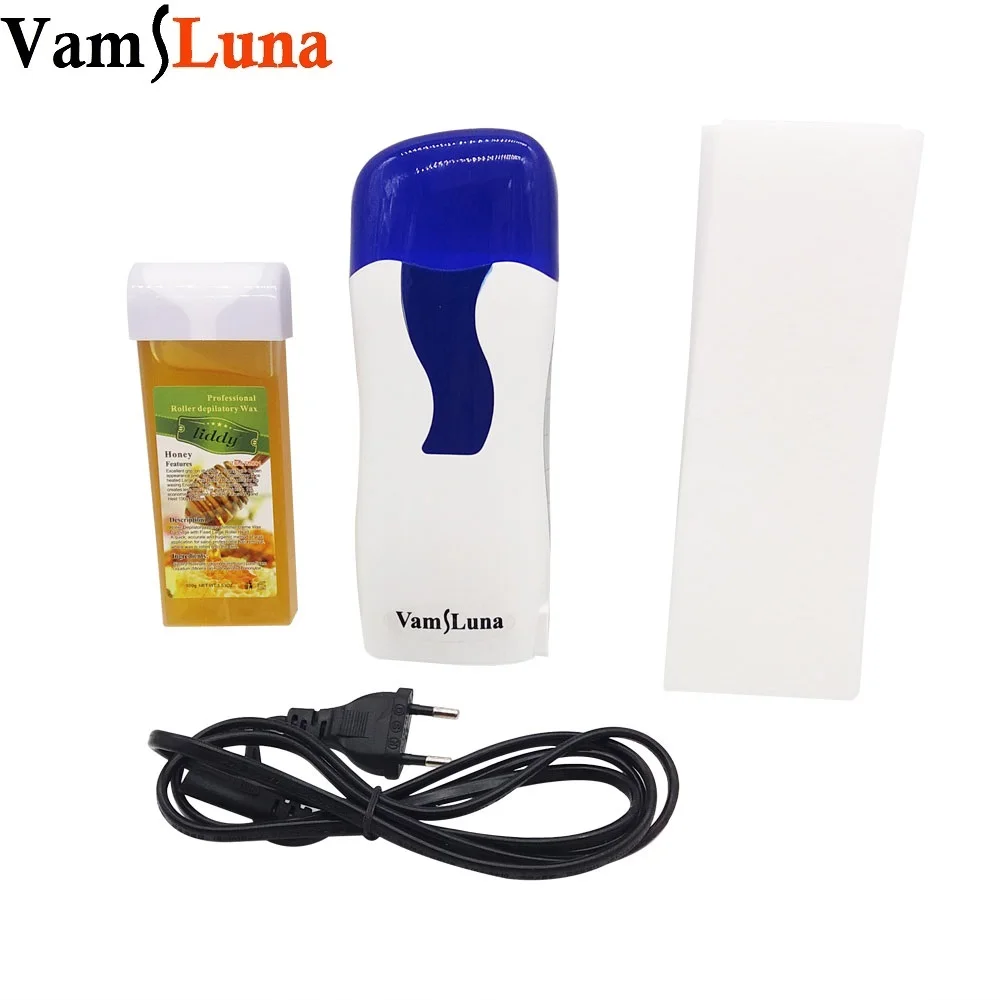 Depilation Roller Wax Heater Warmer Kit 100g Epilator Depilatory Hair Removal + 50pcs Waxing Strip + Wax Cartridge