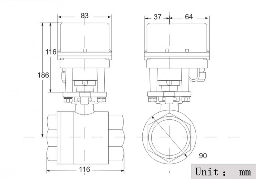 DC12V/24V DN50 Stainless steel fixed-type electric ball valve with manual control