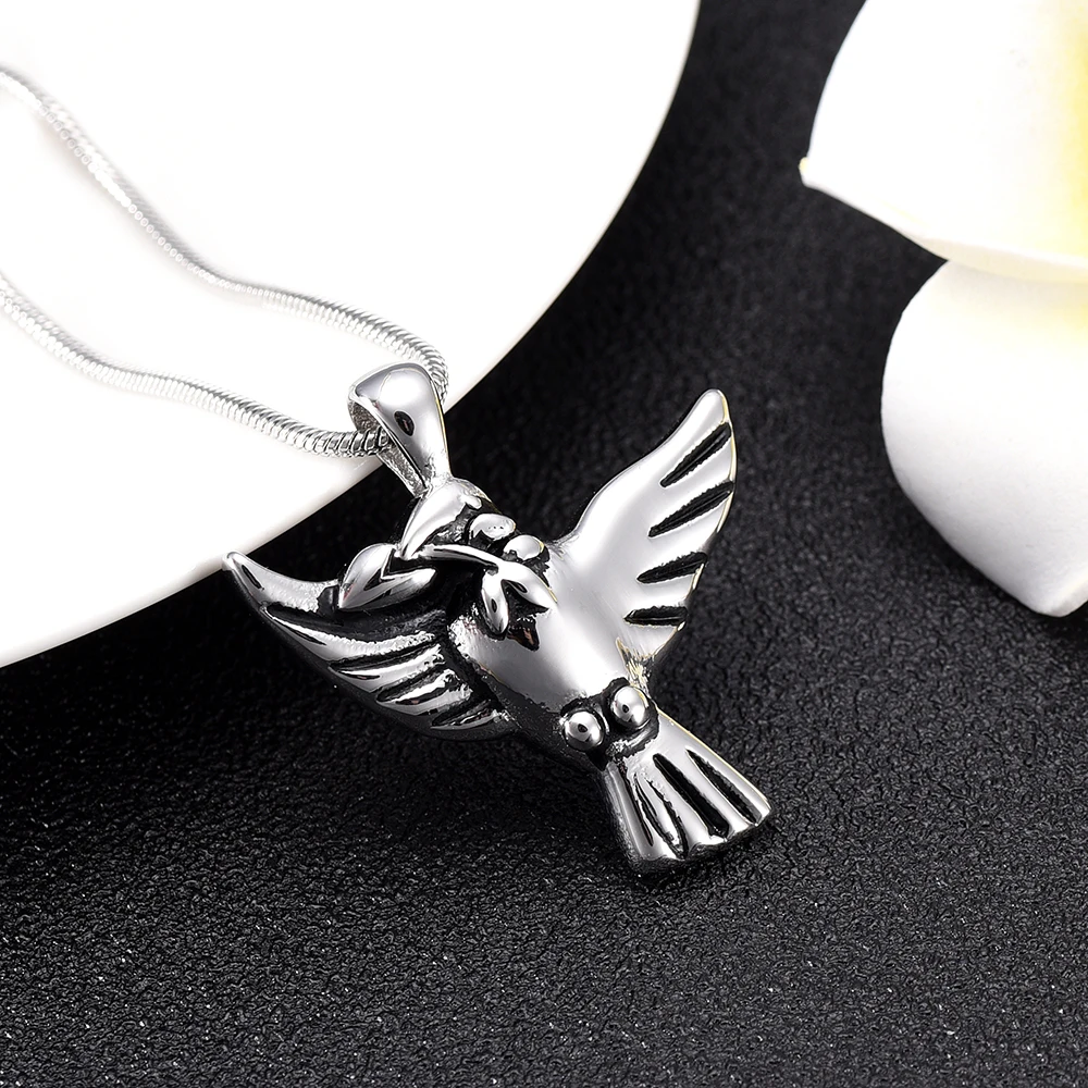 IJD9974 Hold olive branch Bird Stainless Steel Pet Rmembrance Necklace Ashes Holder Keepsake Cremation Urn Jewelry With Funnel