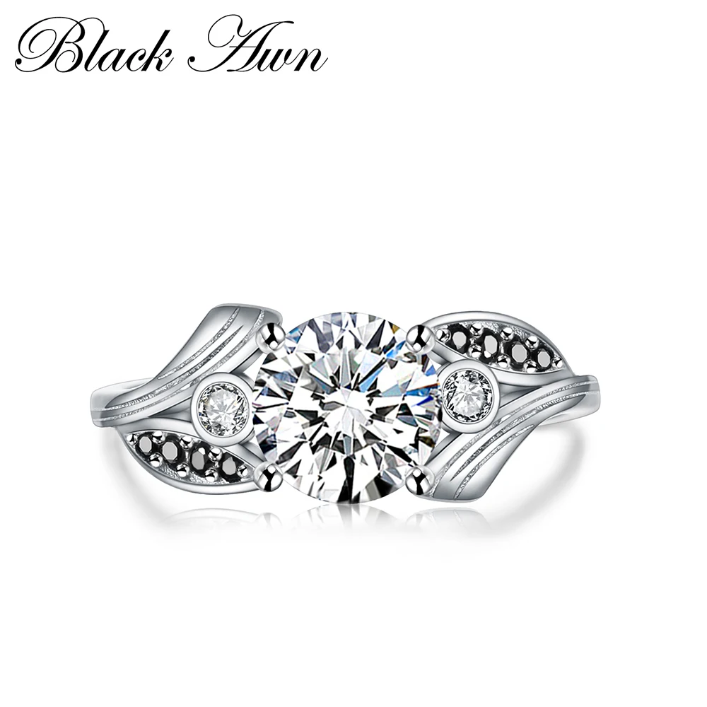 

[BLACK AWN] 925 Sterling Silver Jewelry Trendy Wedding Rings for Women Engagement Ring Femme Bijoux Bague Size 6 7 8 C153