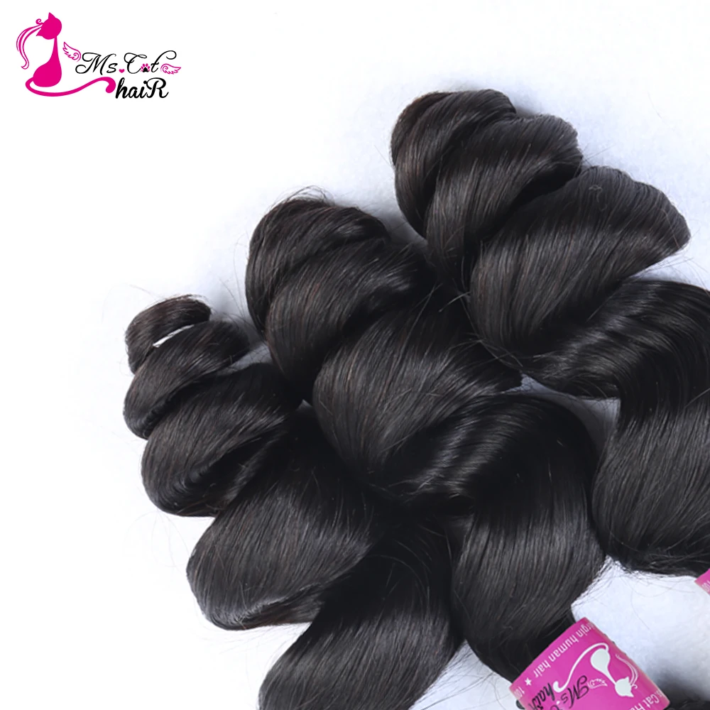 MS Cat Rambut Brasil Gelombang Longgar Rambut 100% Rambut Manusia Menenun 3 Bundel Penawaran Remy Rambut Tenun Pakan Alami warna 3 Buah/Banyak