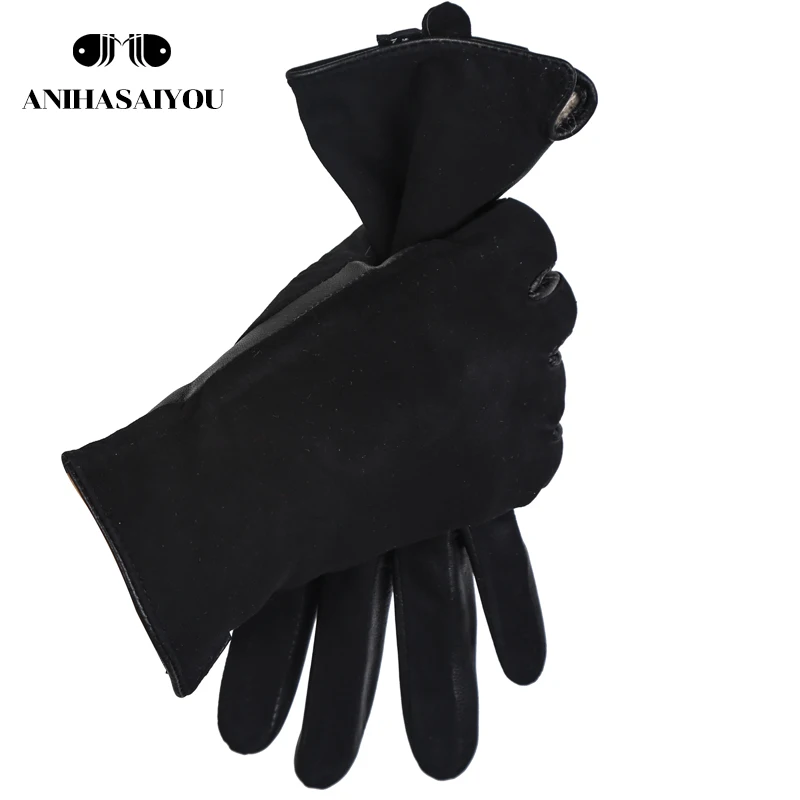 Simple short women\'s gloves,High grade genuine women\'s leather gloves,Matte leather black leather gloves women - 0717