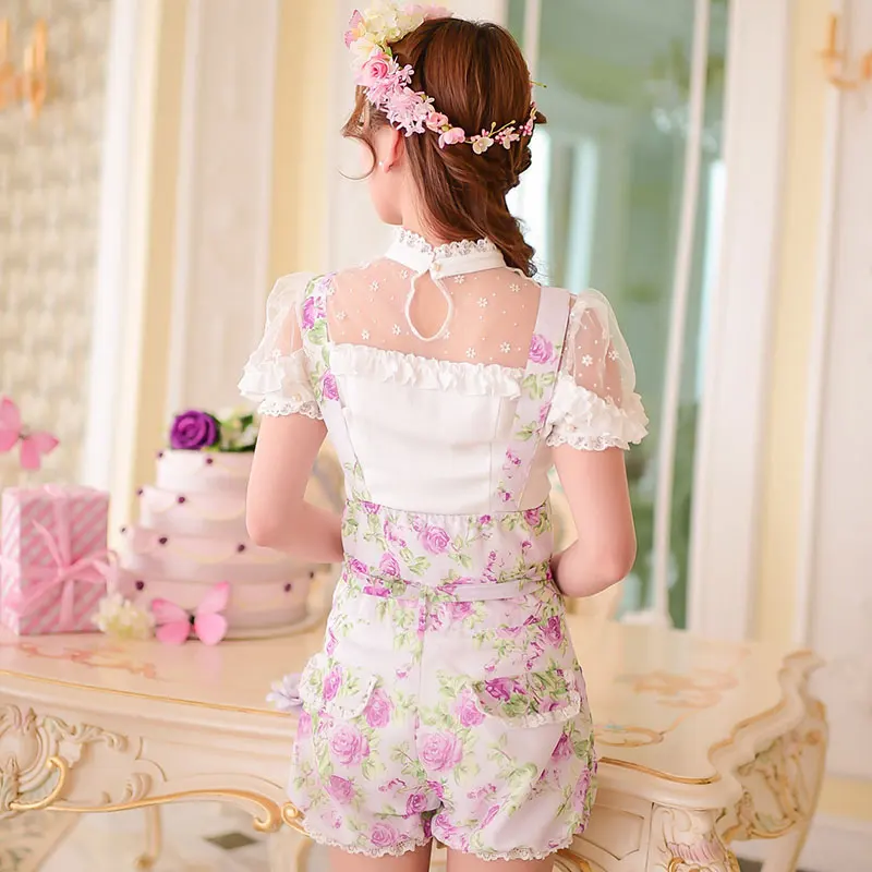 Princess sweet lolita shorts Candy rain Summer new Japanese style sweet bow floral Tall waist straps Lantern shorts  C15AB5711