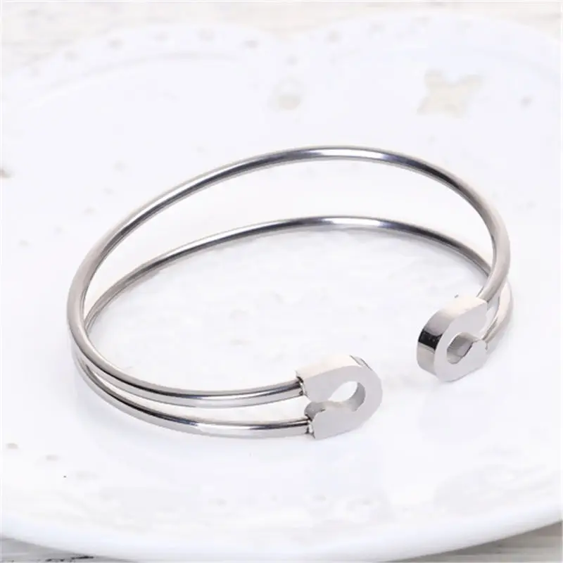 Fashion Stainless Steel Safety Pin Open Cuff Bangles Bracelets  Elastic Trendy Jewelry For Women Girls Gift 18cm Long 1 PC