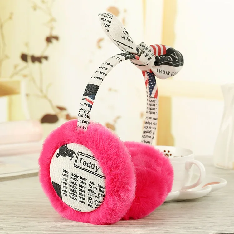 2019 New Casual Fashion Exquisite Simple winter plus velvet warm cute rabbit ears bow Shape Women's earmuffs