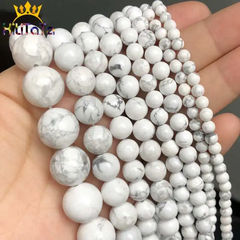 Natural White Howlite Turquoises Stone Beads Round Loose Beads For Jewelry Making DIY Bracelet Necklace 15'' 4/6/8/10/12/14mm