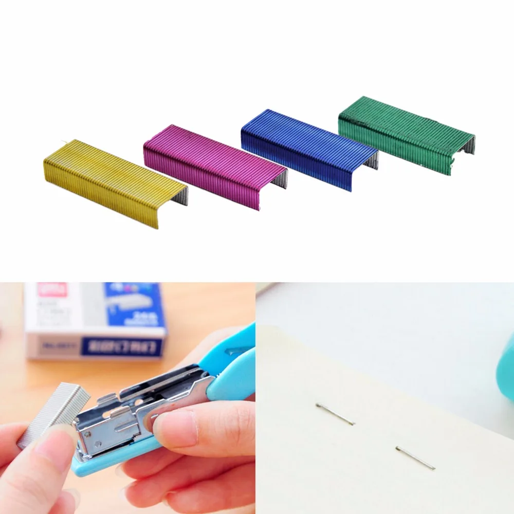 New 1Pack 10mm Creative Colorful Stainless Steel Staples Office Binding Supplies Wholesale low price( Pack of 800 )