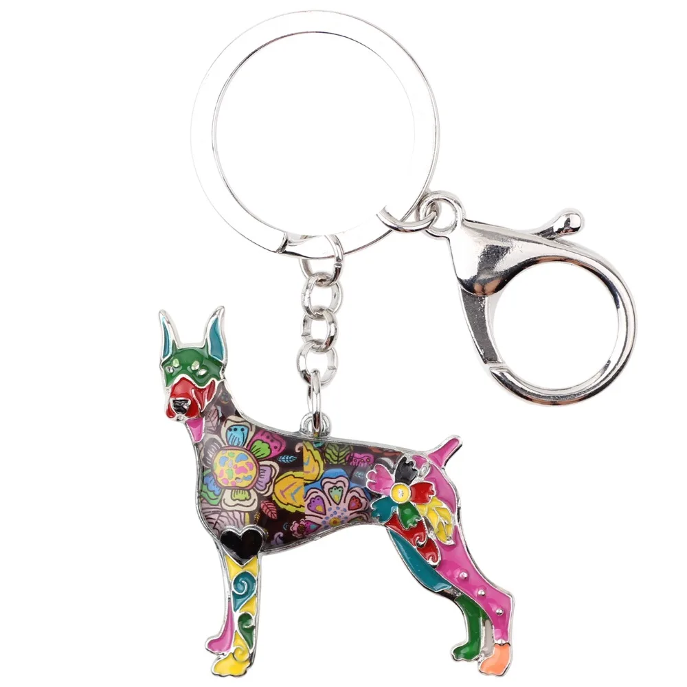 WEVENI Enamel Alloy Doberman Dog Key Chain Key Ring Bag Charm Car Wholesale Keychain Accessories New Fashion Jewelry For Women