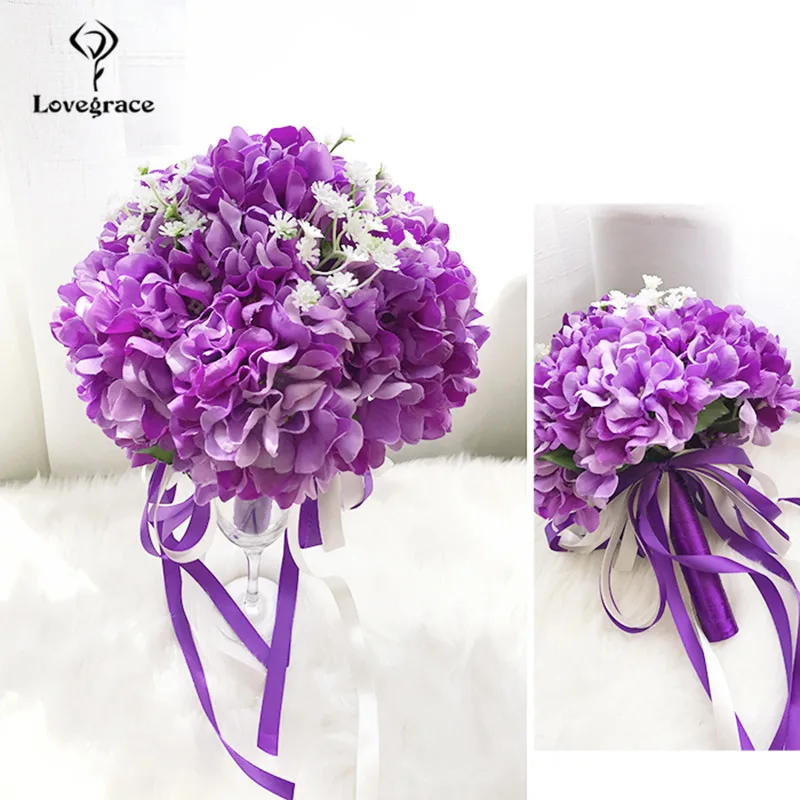 Lovegrace Bouquet Da Sposa Bianco Ortensia Da Sposa Damigelle Mazzi di Fiori Viola Fiori Artificiali Fiori Artificiali Fiori Matrimonio Decorazione Della Casa Fiori