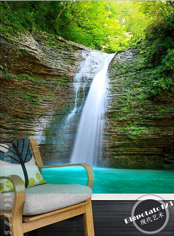 

The latest 3D murals,dream fresh green forest waterfall scenery. Living room, sofaTV background wall, bedroom wall paper.