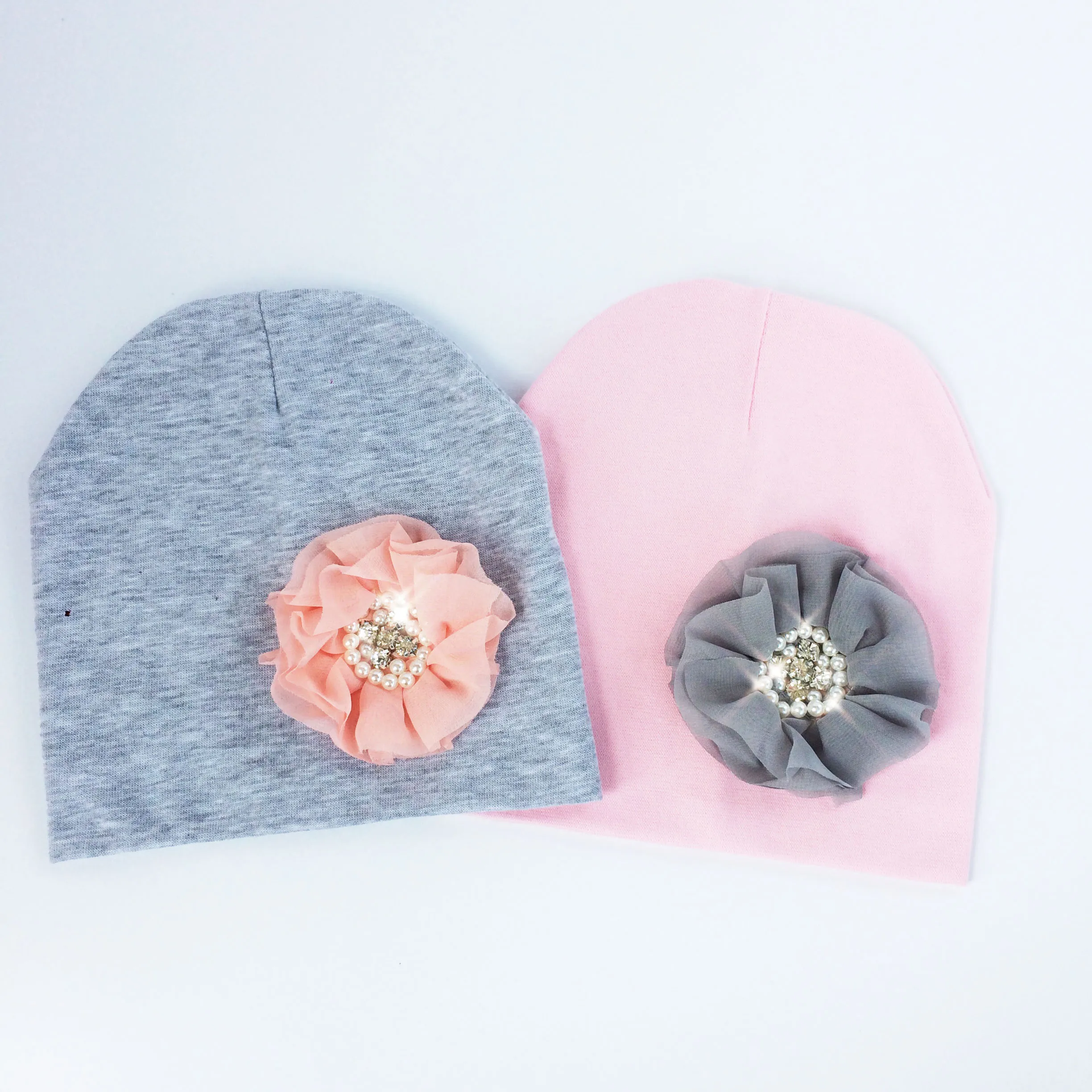 1 Piece New Fashion Flower diamond pearl Baby Girls Hat Newborn Elastic Baby Turban Hats for Girls Cotton Infant Beanie Cap