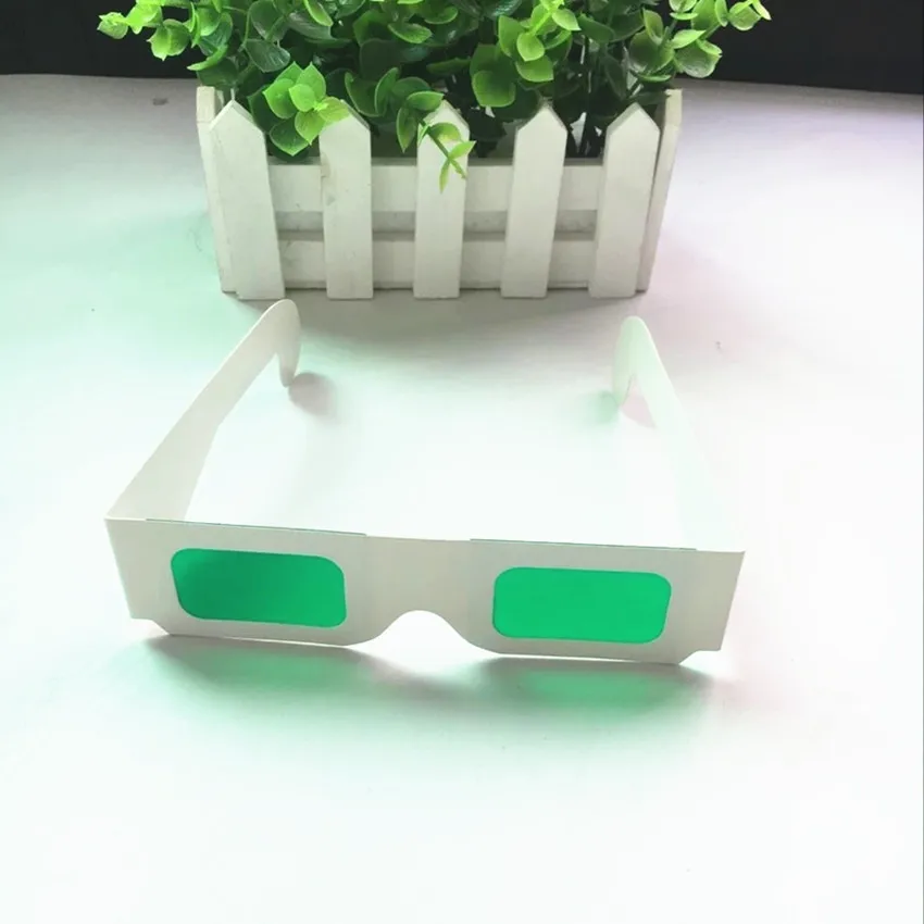 Free shipping (100pcs/lot) Re-useable white paper 3D glasses Paper Frame Green/Geeen lens 3d Decoder Glasses for promotion