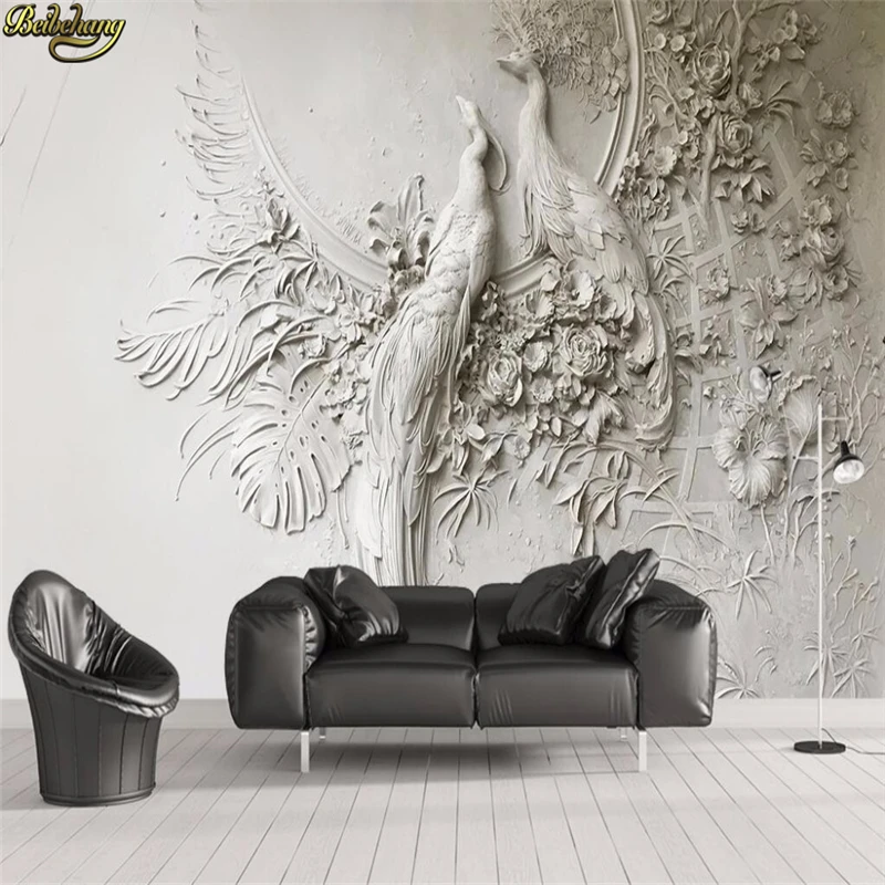 

beibehang Custom wallpaper 3D stereo embossed peacock TV sofa background wall painting wall papers home decor papel de parede