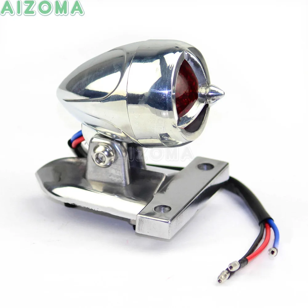 Chrome Billet Aluminum Motorcycles LED Brake Taillight w/License Plate Lamp For Harley Yamaha Choppers Boober Universal