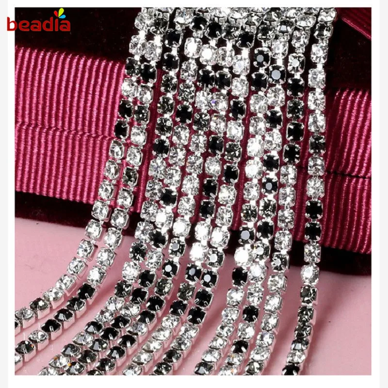 Hot Sale High Density 2/2.5/2.8/3mm Mix color Transparent Rhinestone Chain For DIY Phone Craft Sewing Clothes Accessories