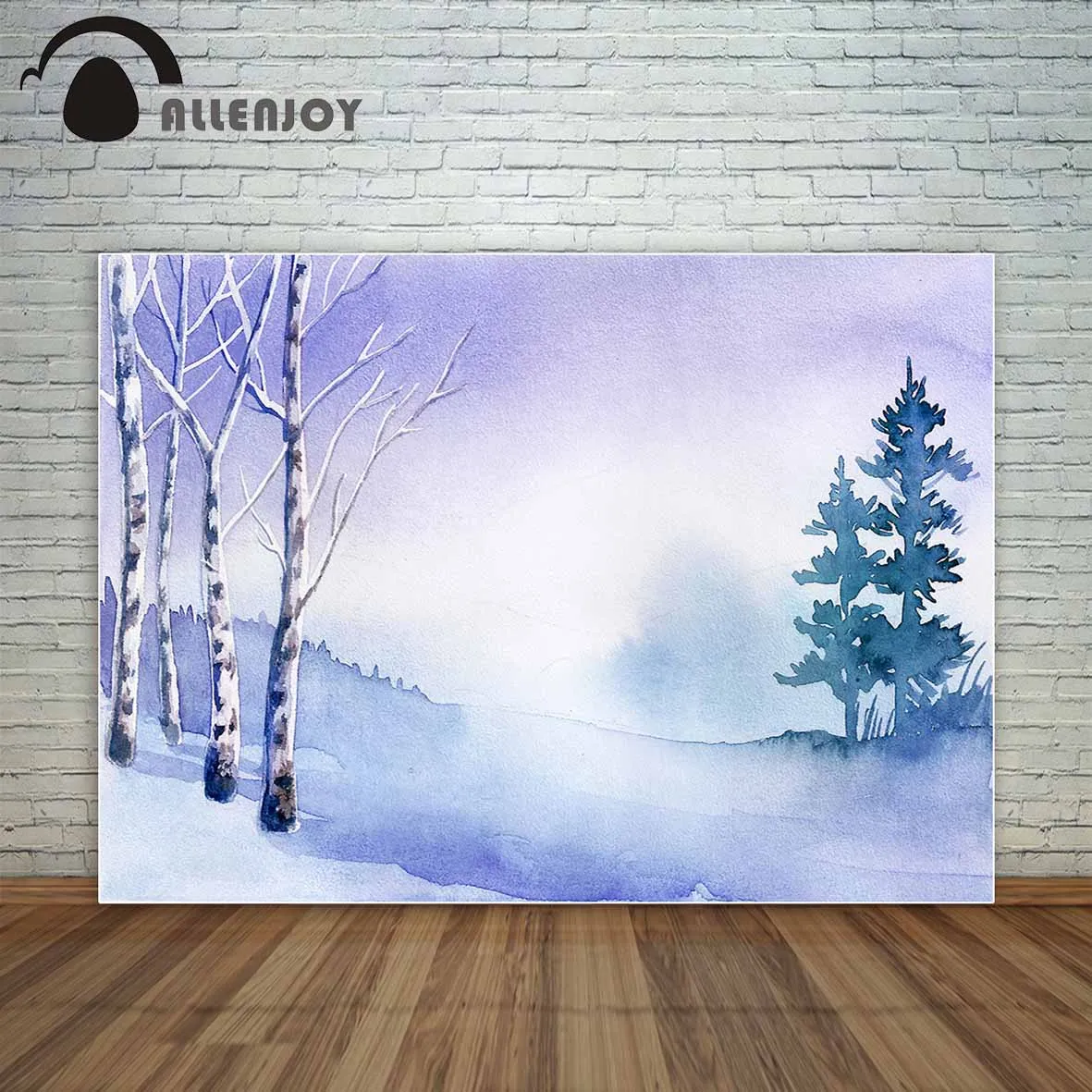 Allenjoy winter snow drawing gouache style backdrop for children tree forest photo background fund fond studio photo