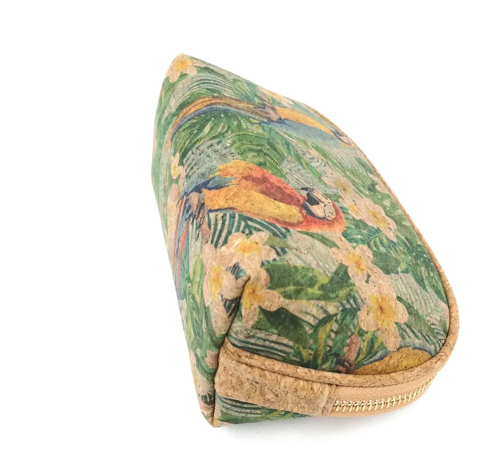 FASHION NATURAL CORK MAKE UP BAG PARROT PATTERN COSMETIC CASE VEGA WOODEN POUCH