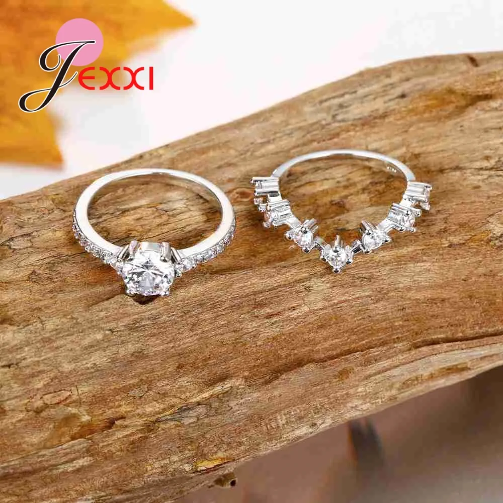 Wedding Engagement Romantic Rings Filled Cubic Zirconia For Bridal Women Real 925 Sterling Silver  Band Jewelry