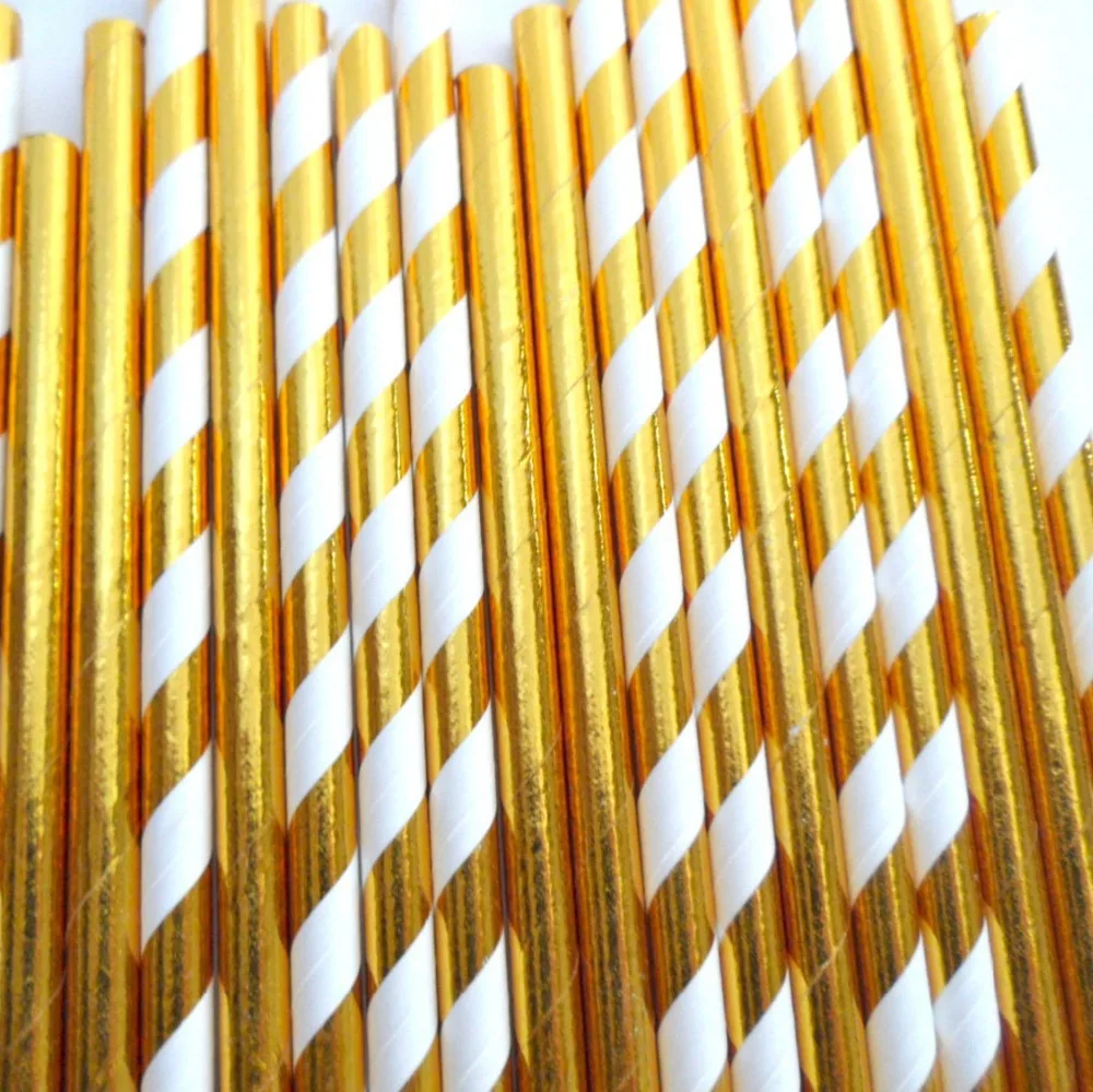 Free Shipping 2000 Pcs Paper Straws,Metallic Gold Foil Paper Straw for Shower Wedding Christmas Party,Decorative Colored Bulk