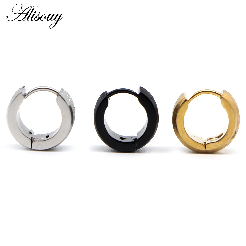 Alisouy Punk Men Black Stainless Steel Hoop Piercing Round Earrings Neutral Earring for Women Men Fashion Jewelry Brincos Unisex