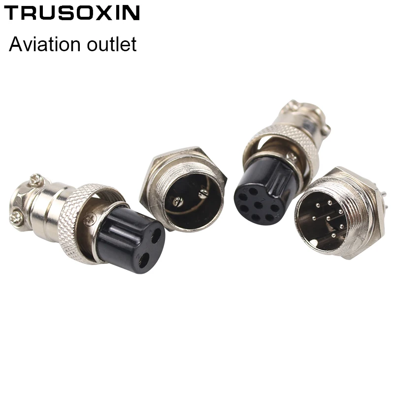 4 Set Air Outlet Connector Copper Plating Silver GX16 2 or 7.Core/Pin Aviation Outlet Plug Adapter Socket