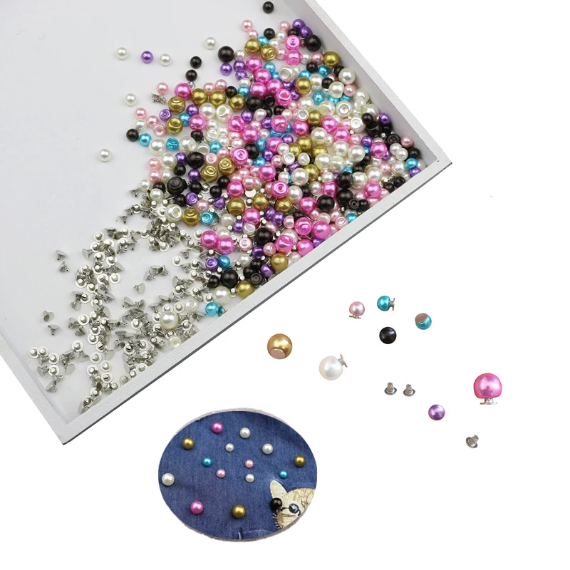 50Sets 6MM/8MM Color Imitation Pearl Rivets Studs DIY Wedding Decor Rivet Pearls Garment Leather Shoes Accessories Beads Spikes